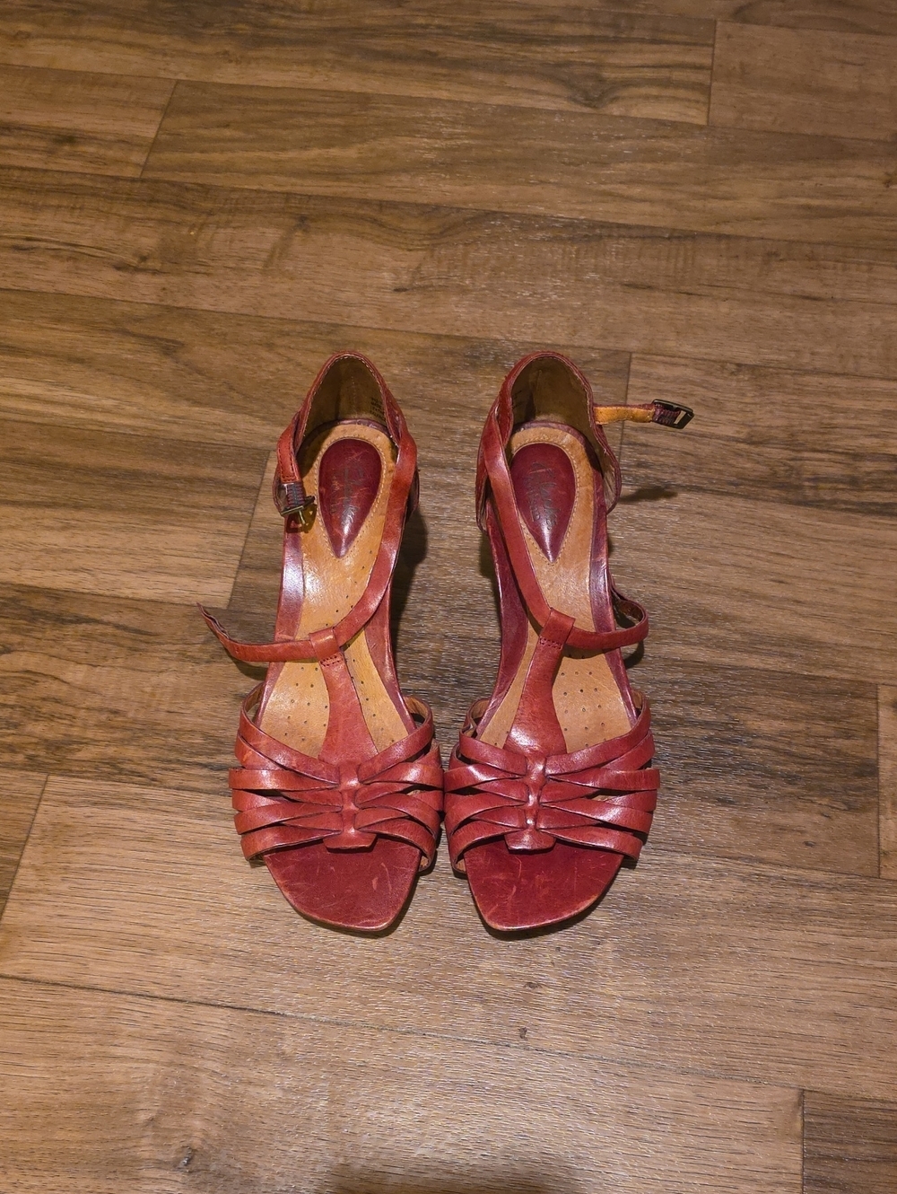 Clarks Red Leather Strappy Heeled Sandals
